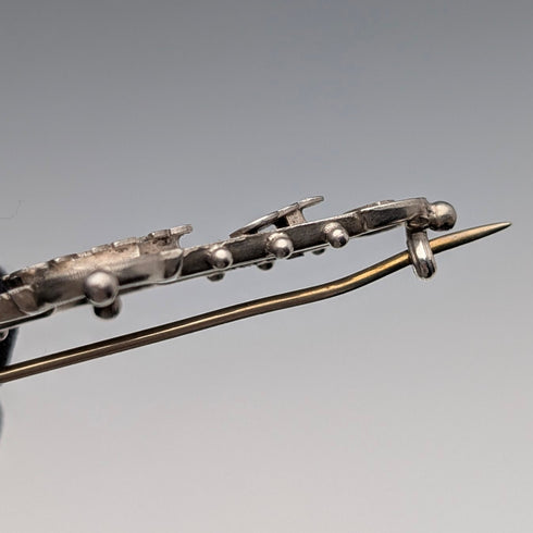 1892 British antique sterling silver brooch with engraved bird on tree