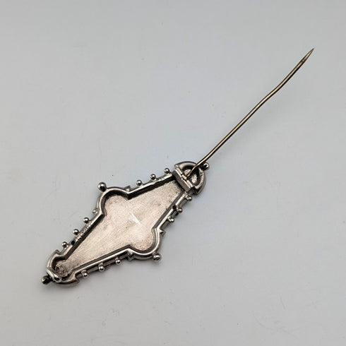 1892 British antique sterling silver brooch with engraved bird on tree