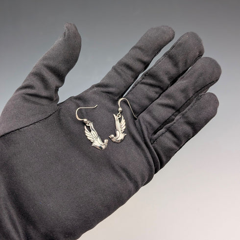 Vintage sterling silver Asuka motif drop earrings