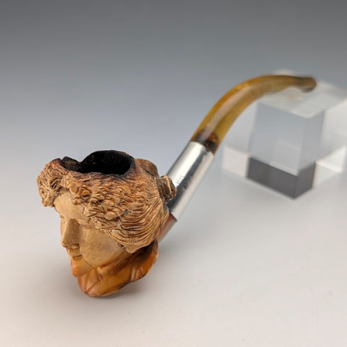 1915年 英国アンティーク 手彫り女性像 メシャム製 純銀装飾 スモーキングパイプ