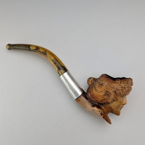 1915年 英国アンティーク 手彫り女性像 メシャム製 純銀装飾 スモーキングパイプ