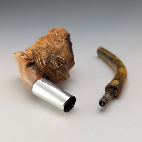 1915年 英国アンティーク 手彫り女性像 メシャム製 純銀装飾 スモーキングパイプ