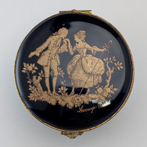 フレンチヴィンテージ リモージュ・カステル コバルトブルー磁器 22金彩 ラブストーリー ピルケース