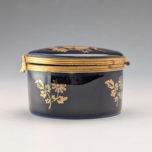 フレンチヴィンテージ リモージュ・カステル コバルトブルー磁器 22金彩 ラブストーリー ピルケース