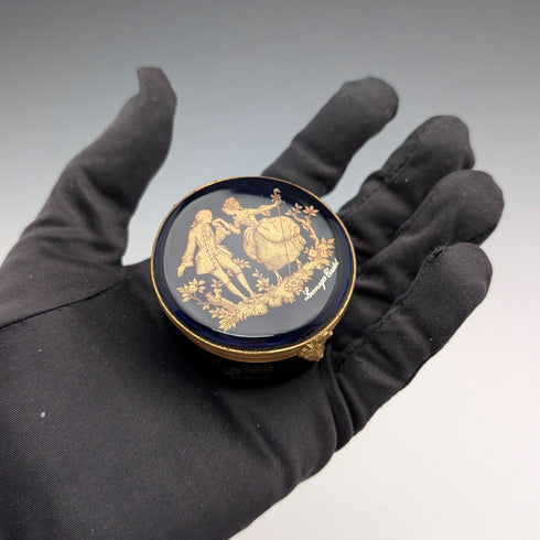 フレンチヴィンテージ リモージュ・カステル コバルトブルー磁器 22金彩 ラブストーリー ピルケース