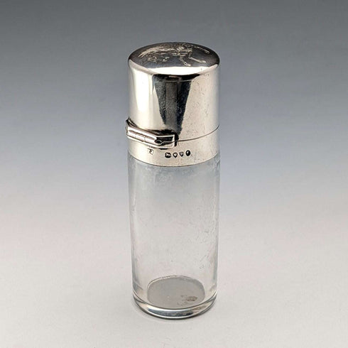 1879 British Antique Sterling Silver Glass Perfume Bottle with Pegasus Emblem, Thomas Johnson I/II