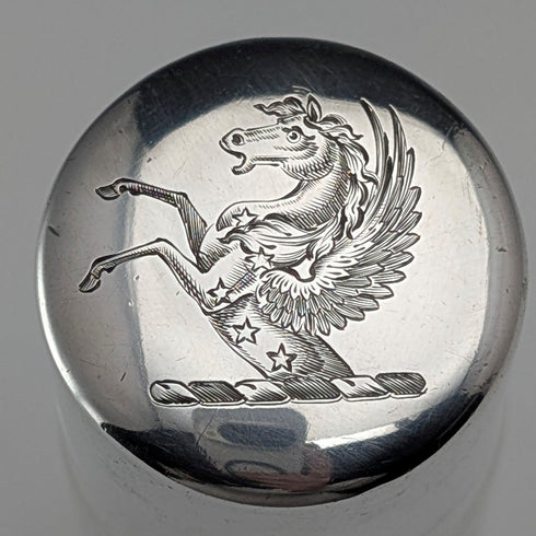 1879年 英国アンティーク 純銀製ペガサス紋章蓋 ガラス香水瓶 Thomas Johnson I/II