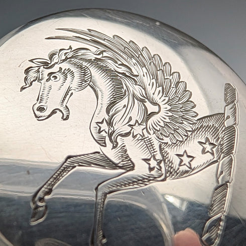 1879年 英国アンティーク 純銀製ペガサス紋章蓋 ガラス香水瓶 Thomas Johnson I/II