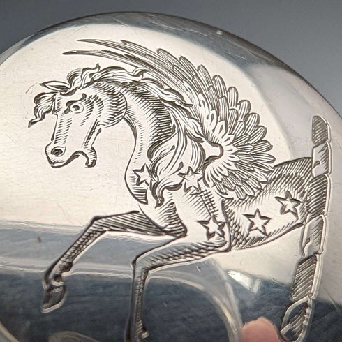 1879 British Antique Sterling Silver Glass Perfume Bottle with Pegasus Emblem, Thomas Johnson I/II