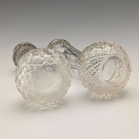 1897 British Antique Cut Glass & Sterling Silver Decorated Small Single Flower Vase Pair