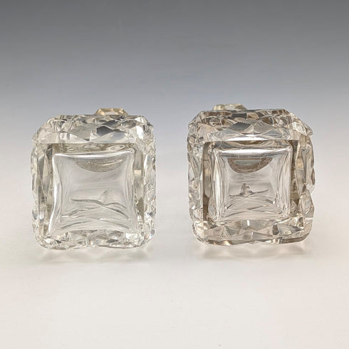 1922年 英国アンティーク 純銀装飾 カットガラス 香水瓶 ペアセット Arthur Graf