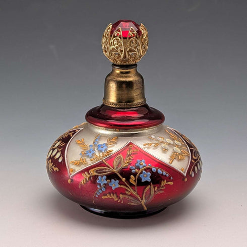 Antique Bohemian Glass Art Nouveau Enamel Floral Perfume Bottle