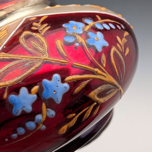 アンティーク ボヘミアンガラス アール・ヌーヴォー エナメル彩 花紋 香水瓶