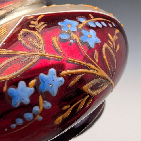Antique Bohemian Glass Art Nouveau Enamel Floral Perfume Bottle