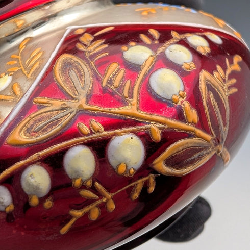 アンティーク ボヘミアンガラス アール・ヌーヴォー エナメル彩 花紋 香水瓶