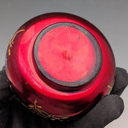 アンティーク ボヘミアンガラス アール・ヌーヴォー エナメル彩 花紋 香水瓶