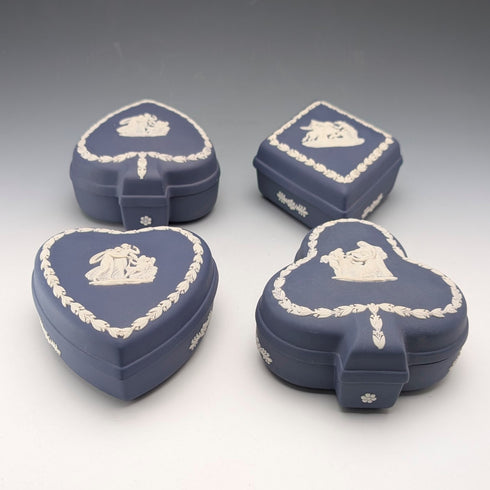 英国ヴィンテージ ウェッジウッド ジャスパーウェア製 トランプボックス4点セット ポートランドブルー