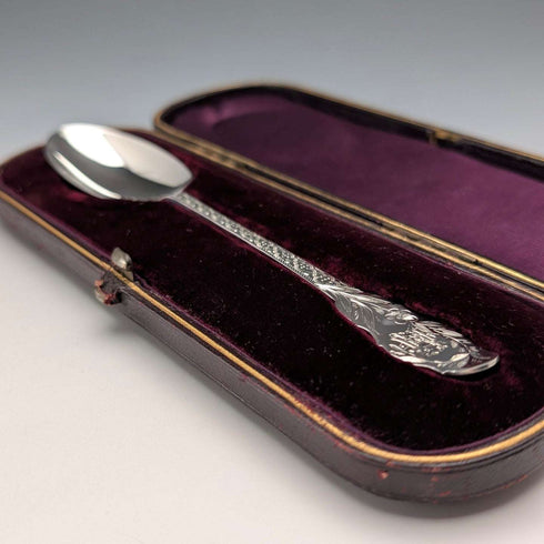 1890 British Antique Sterling Silver Christening Spoon, 24g, Stokes & Ireland, in Case
