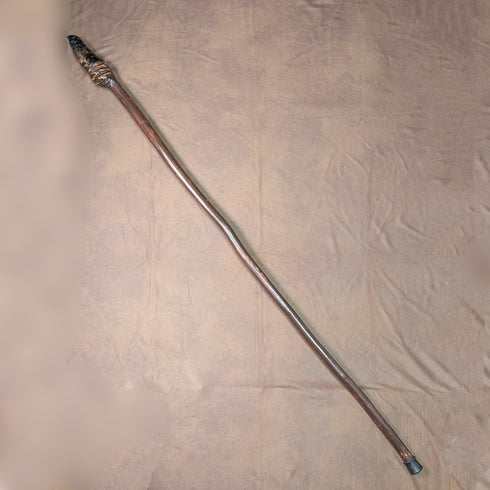 復古天然木質登山杖,貓頭鷹雕刻手柄,129厘米