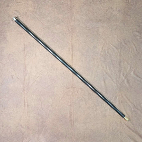 1874 British Antique Walking Stick with Black Shaft and Sterling Silver Engraved Rondelle Handle, 82cm