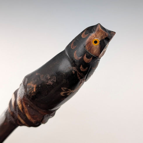 復古天然木質登山杖,貓頭鷹雕刻手柄,129厘米