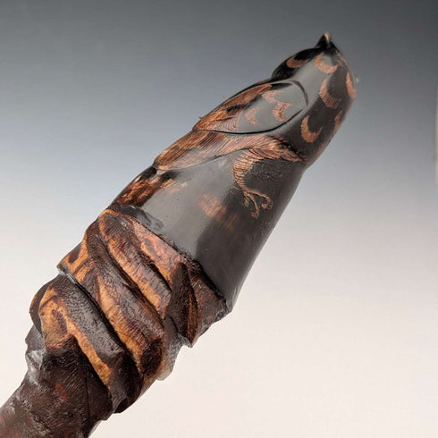 復古天然木質登山杖,貓頭鷹雕刻手柄,129厘米