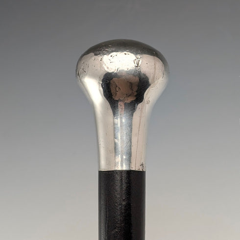 英國古董黑色桿身純銀素面圓頭手柄手杖,87厘米