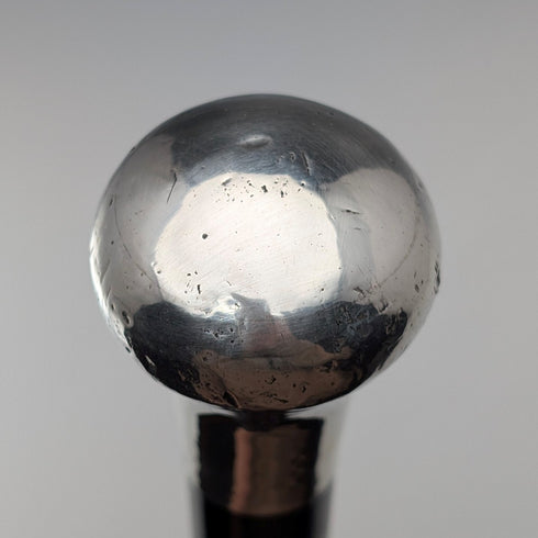 英國古董黑色桿身純銀素面圓頭手柄手杖,87厘米