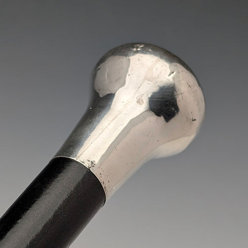 英國古董黑色桿身純銀素面圓頭手柄手杖,87厘米