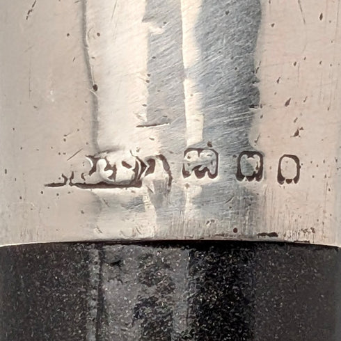 英國古董黑色桿身純銀素面圓頭手柄手杖,87厘米