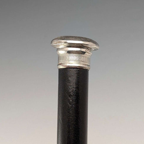 1874 British Antique Walking Stick with Black Shaft and Sterling Silver Engraved Rondelle Handle, 82cm