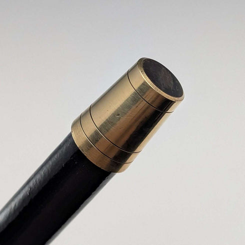 1874 British Antique Walking Stick with Black Shaft and Sterling Silver Engraved Rondelle Handle, 82cm
