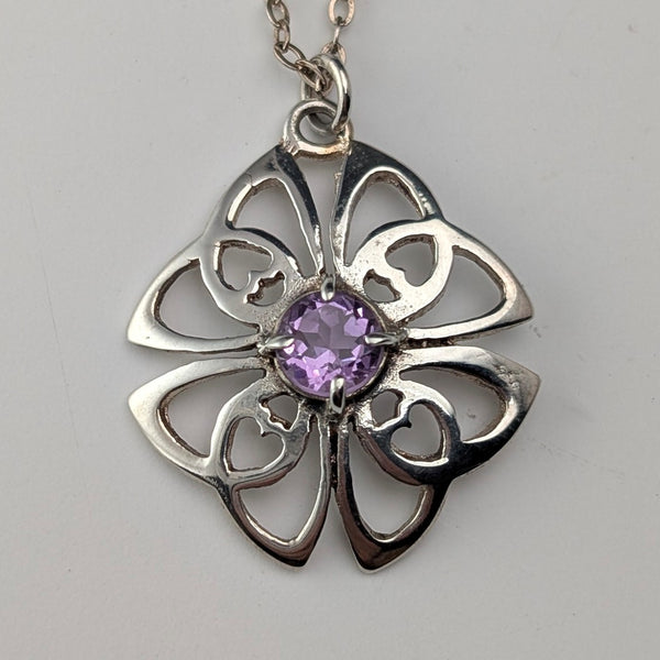 Vintage sterling silver amethyst pendant with sterling silver chain.
