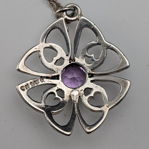 ヴィンテージ 純銀台座 アメジスト ペンダント 純銀製チェーン付
