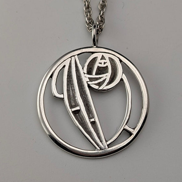 British Vintage Sterling Silver Mackintosh Rose Pendant with Sterling Silver Chain