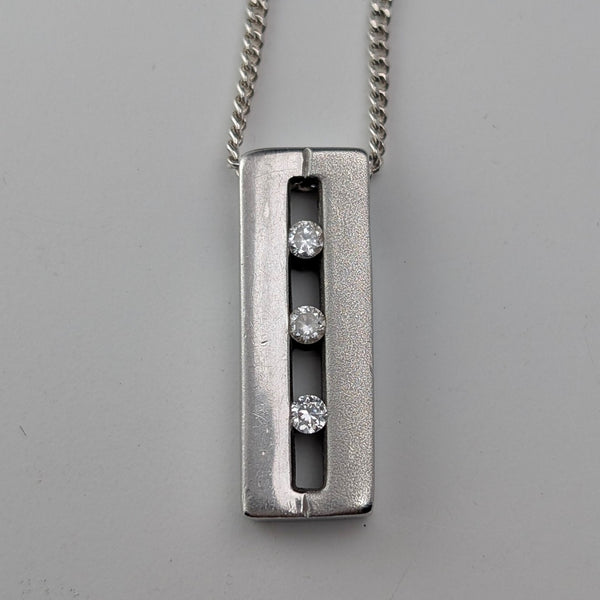 Vintage Sterling Silver Cubic Zirconia Trilogy Pendant with Sterling Silver Chain