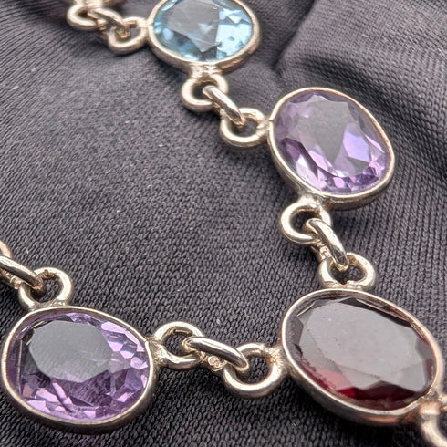 ヴィンテージ 純銀製 マルチカラージェム Y字ドロップネックレス 45cm