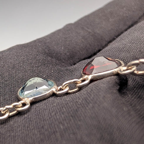 ヴィンテージ 純銀製 マルチカラージェム Y字ドロップネックレス 45cm