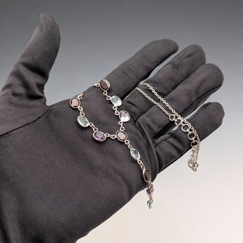 ヴィンテージ 純銀製 マルチカラージェム Y字ドロップネックレス 45cm