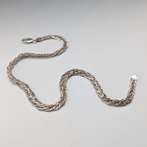 ヴィンテージ 純銀製 ヘリンボーンロープチェーンネックレス 42cm 25g