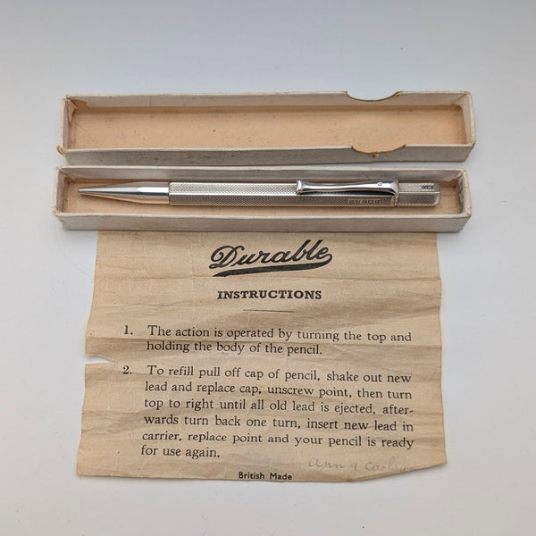 1958 British Vintage Sterling Silver Hexagon Push-Type Mechanical Pencil by Villiers & Jackson, in Box