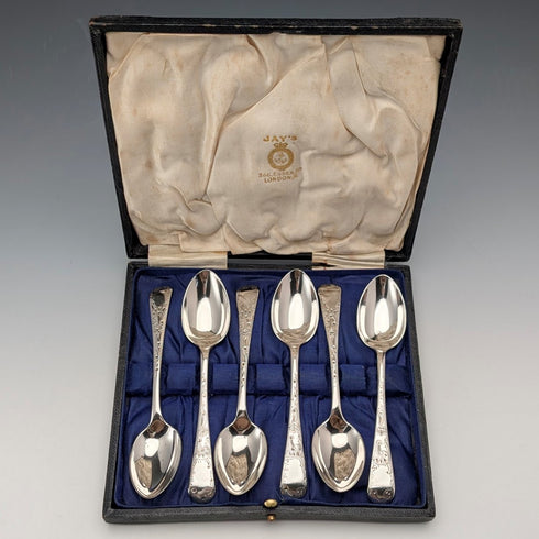 1919年 英国アンティーク 純銀製ティースプーン6本セット 計120g Joseph Rodgers&Sons ケース入