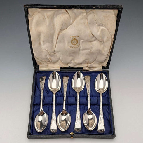 1919年 英国アンティーク 純銀製ティースプーン6本セット 計120g Joseph Rodgers&Sons ケース入