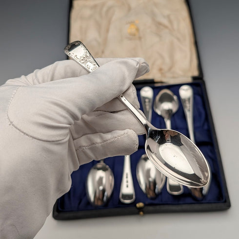 1919年 英国アンティーク 純銀製ティースプーン6本セット 計120g Joseph Rodgers&Sons ケース入