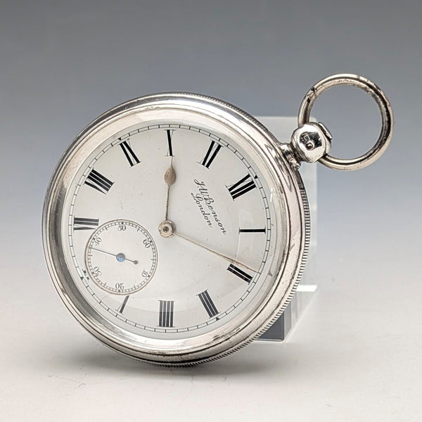 1905 British antique JW Benson Ludgate pocket watch, sterling silver open face, in good working order.