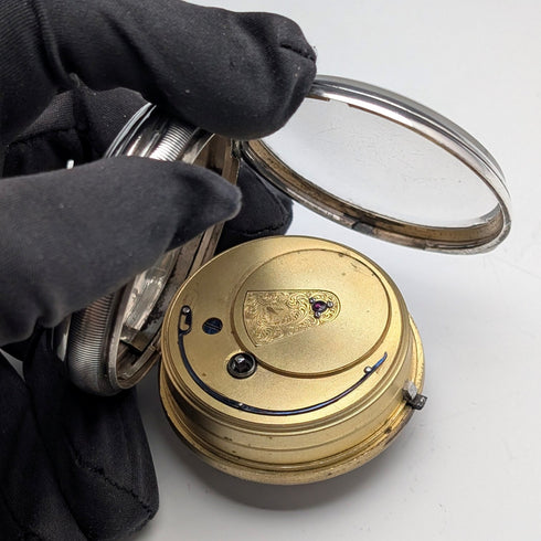 1873年 英国アンティーク 装飾ダイヤル 鍵巻き 懐中時計 直径54mm Isaac Goldman ジャンク品