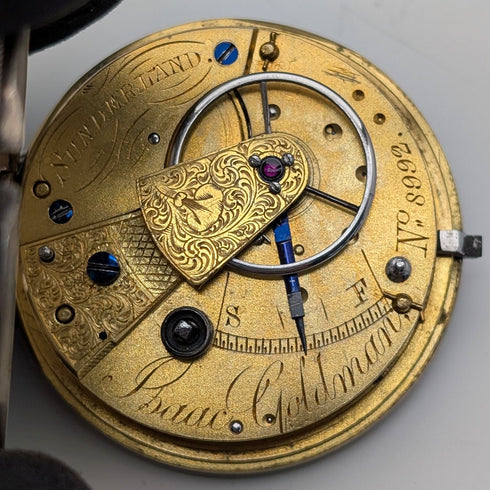 1873年 英国アンティーク 装飾ダイヤル 鍵巻き 懐中時計 直径54mm Isaac Goldman ジャンク品