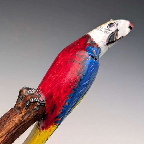 Vintage Painted Parrot Carving Handle Hiking Stick Cane 136cm