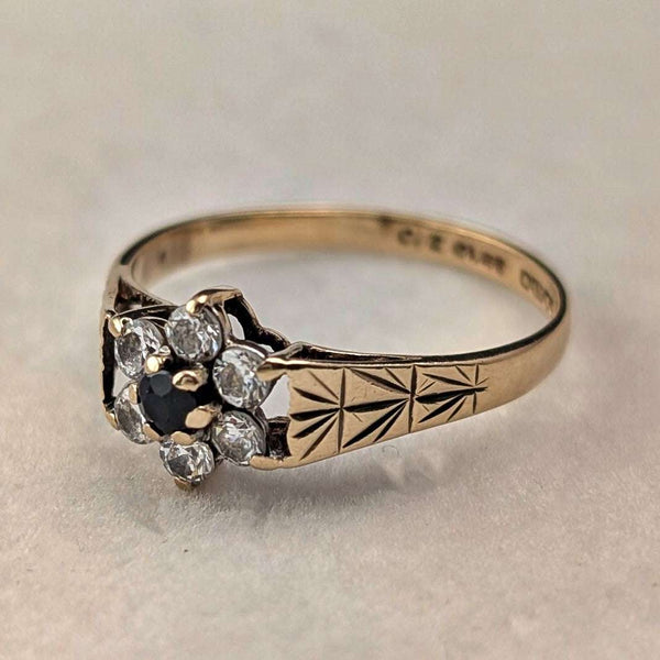 British Vintage K9 Gold Cubic Zirconia Flower Design Ring (Japan size 11)
