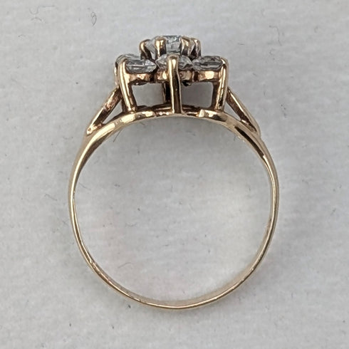 英国ヴィンテージ K9ゴールド キュービックジルコニア フラワーデザインリング(日本8号) 指輪